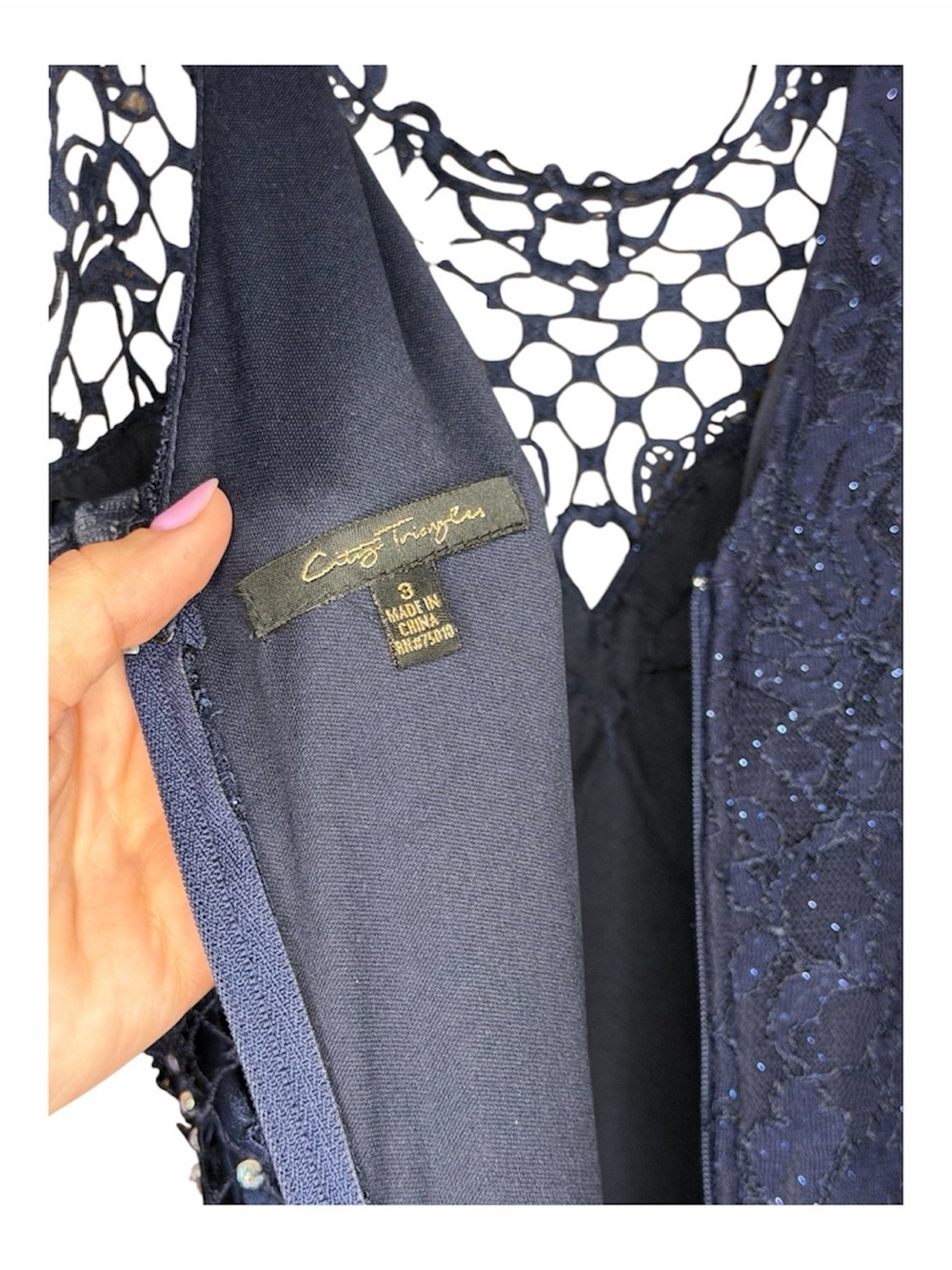 City Triangles | Navy Beaded Lace Maxi Dress | Size 3 | Formal Dress - Picture 6 of 7